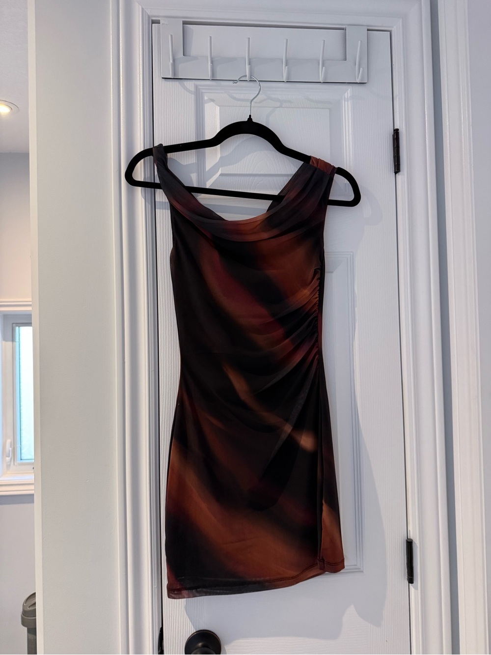 Dynamite One-Shoulder Brown & Black Draped Dress
